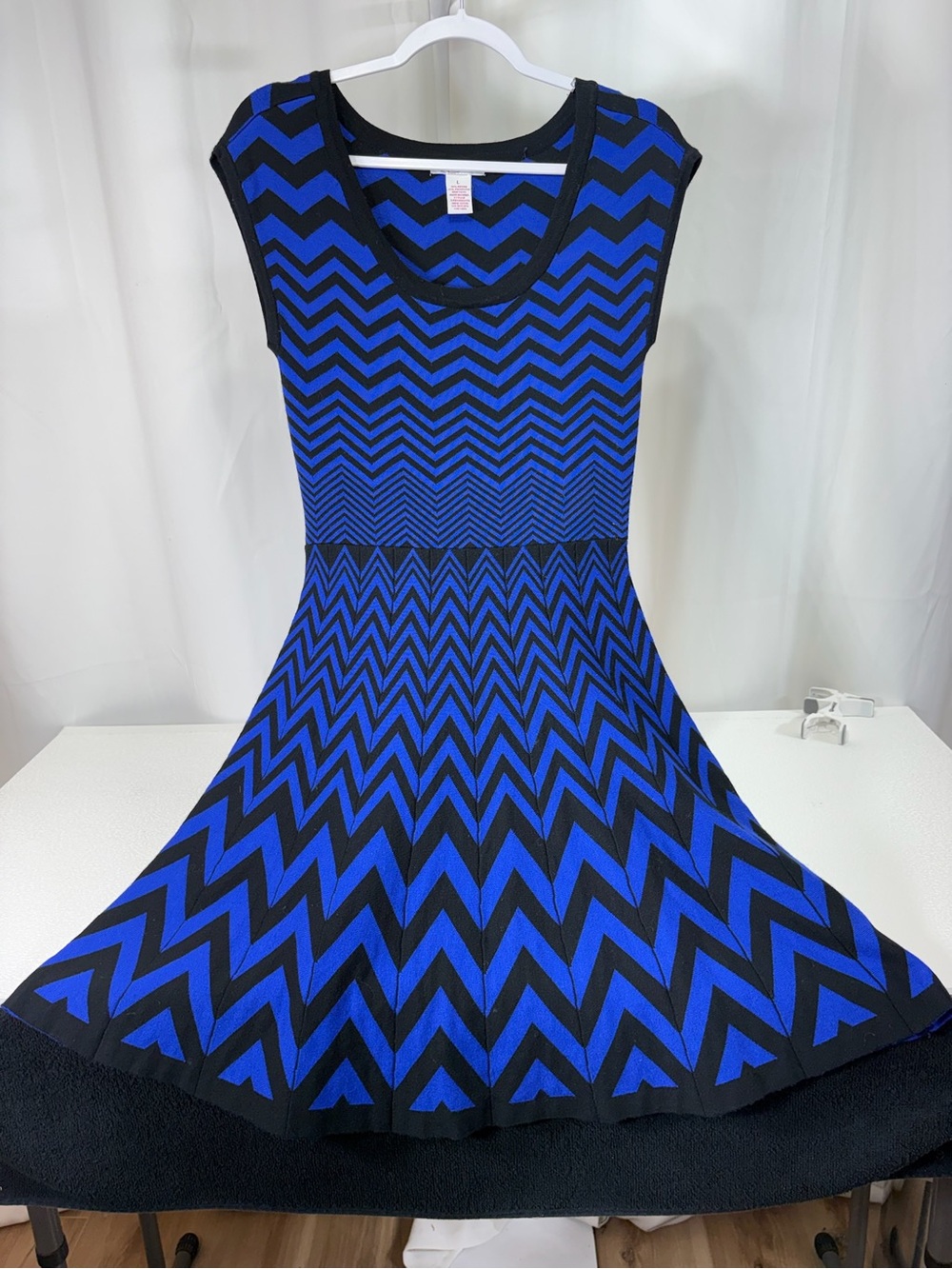 Candie's Black and Blue Chevron Fit-and-Flare Dress 4303